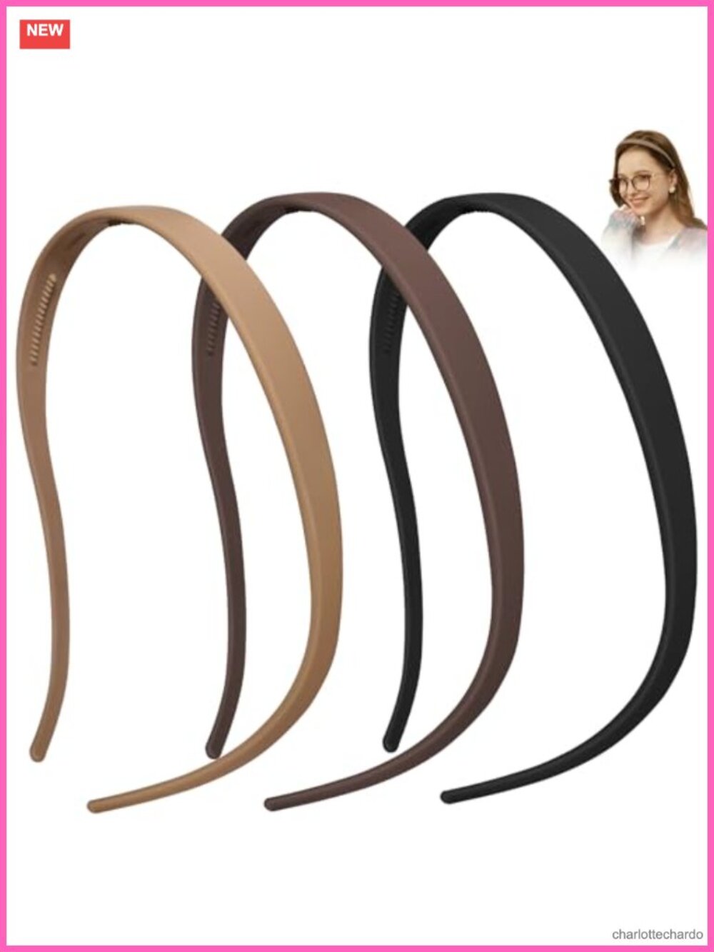 3 Pack Plastic Headbands for Eyewear No Pressure Hairbands with Teeth Matte